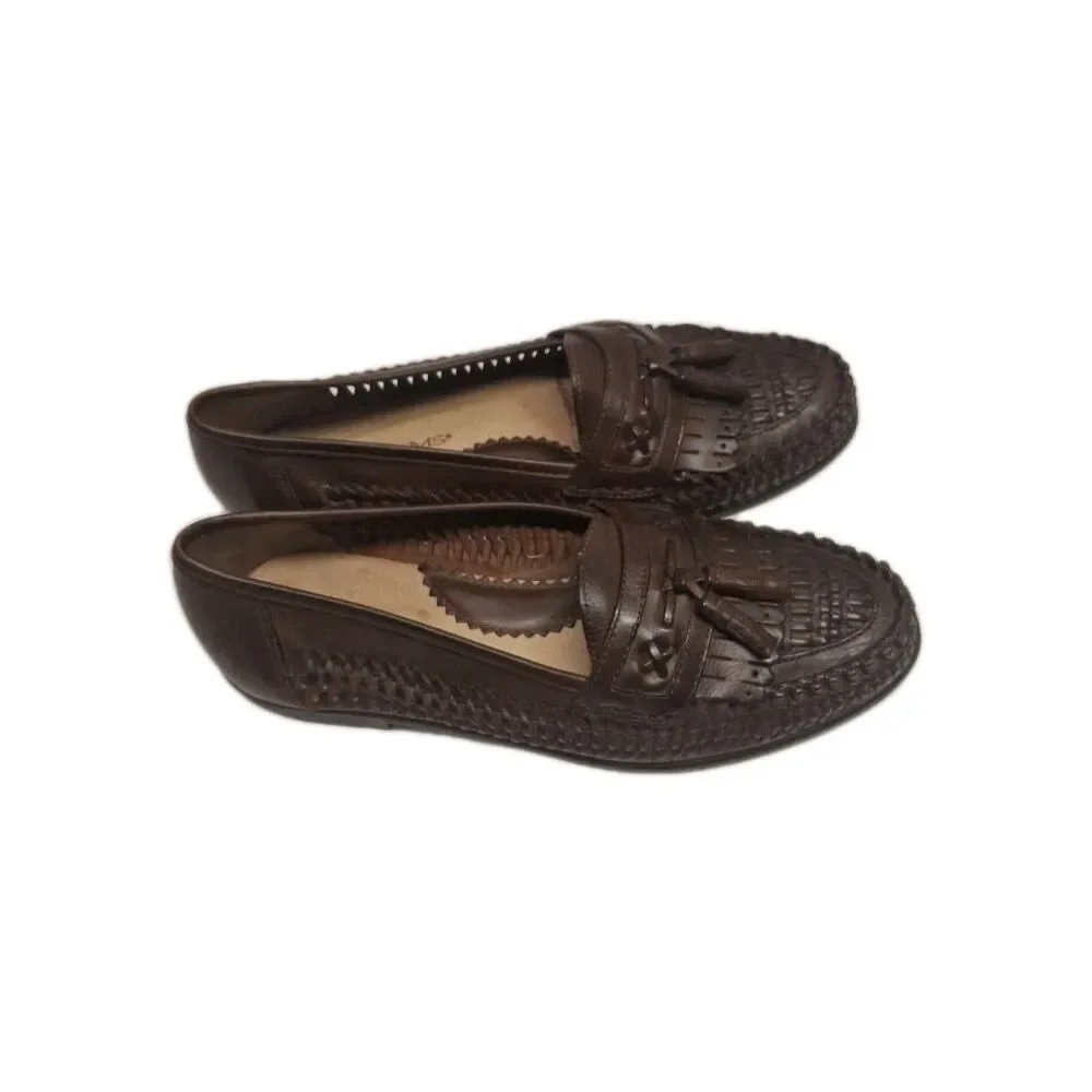 STACY ADAMS 25349 BROWN TASSELED WOVEN LEATHER SLIP ON MENS Size 9 SHOES